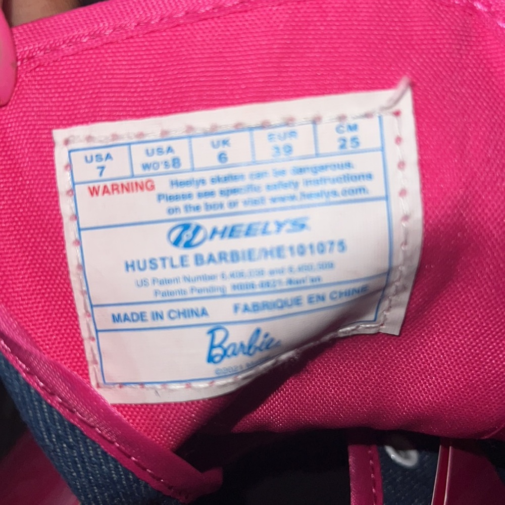 Barbie Heelys Size 7 Girls Pink and Denim Sneakers - Picture 2 of 7